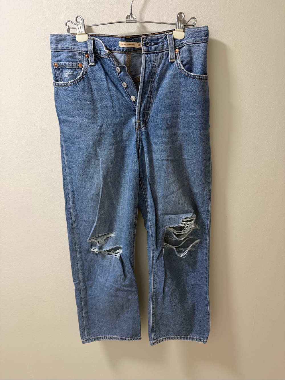 Levi's Straight Leg Distressed Blue Jeans